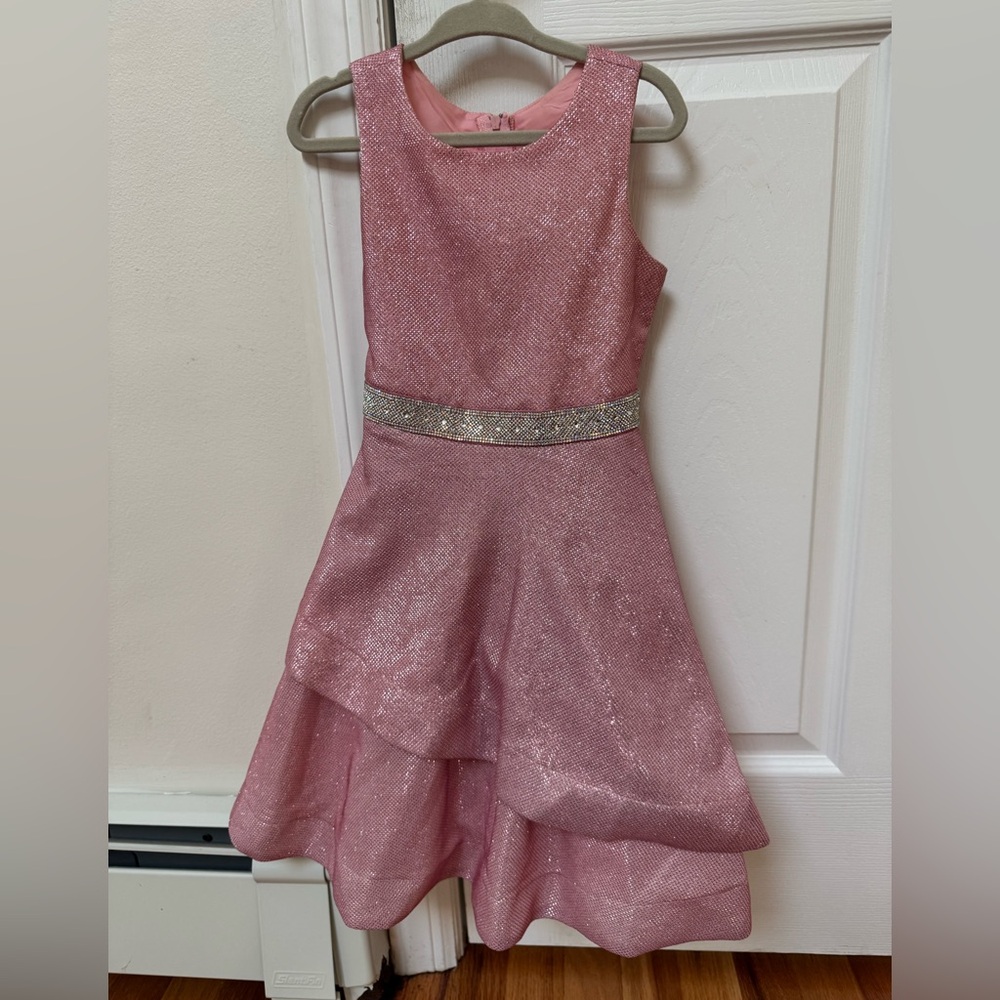 Elegant Pink Sleeveless Kids Dress with Silver Embellishments